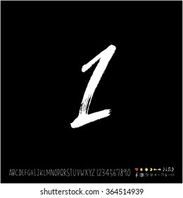 Hand drawn alphabet & number - vector