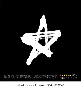 Hand drawn alphabet & number - vector