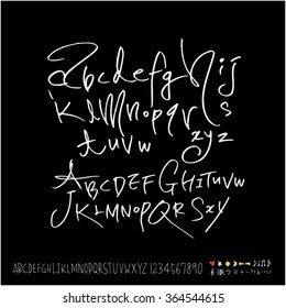 Hand drawn alphabet & number - vector