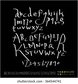 Hand drawn alphabet & number - vector