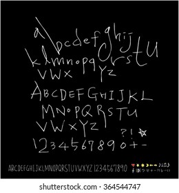 Hand drawn alphabet & number - vector
