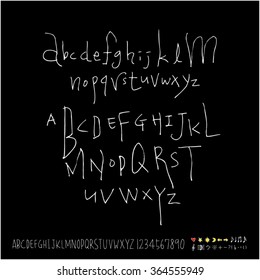 Hand drawn alphabet & number - vector