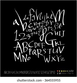 Hand drawn alphabet & number - vector