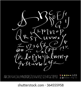 Hand drawn alphabet & number - vector