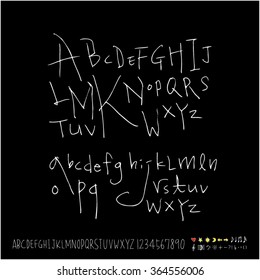 Hand drawn alphabet & number - vector