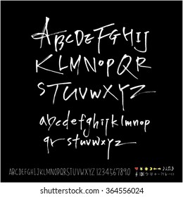 Hand drawn alphabet & number - vector