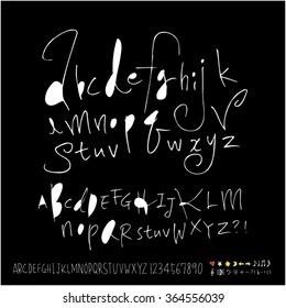 Hand drawn alphabet & number - vector