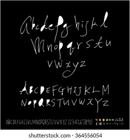 Hand drawn alphabet & number - vector