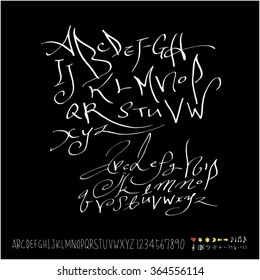 Hand drawn alphabet & number - vector