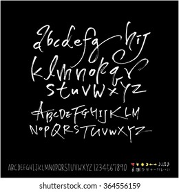 Hand drawn alphabet & number - vector