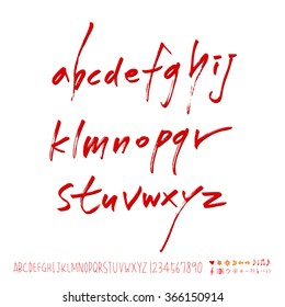 Hand drawn alphabet & number - vector
