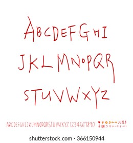 Hand drawn alphabet & number - vector