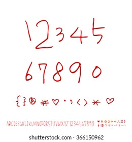 Hand drawn alphabet & number - vector