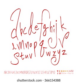Hand drawn alphabet & number - vector