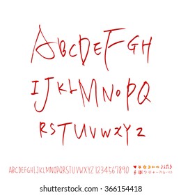 Hand drawn alphabet & number - vector