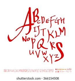 Hand drawn alphabet & number - vector