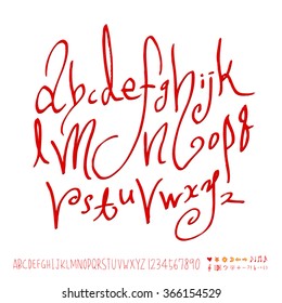 Hand drawn alphabet & number - vector