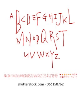 Hand drawn alphabet & number - vector
