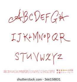 Hand drawn alphabet & number - vector