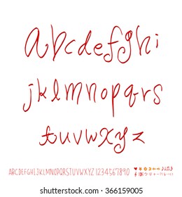 Hand drawn alphabet & number - vector