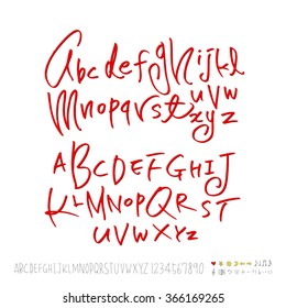 Hand drawn alphabet & number - vector