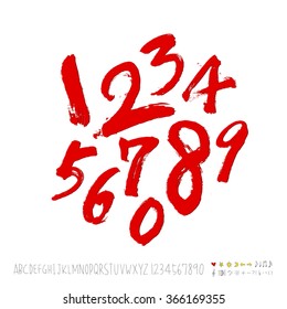 Hand drawn alphabet & number - vector
