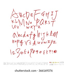 Hand drawn alphabet & number - vector