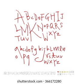 Hand drawn alphabet & number - vector