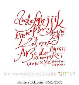Hand drawn alphabet & number - vector