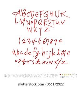 Hand drawn alphabet & number - vector