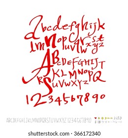 Hand drawn alphabet & number - vector
