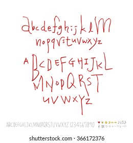 Hand drawn alphabet & number - vector