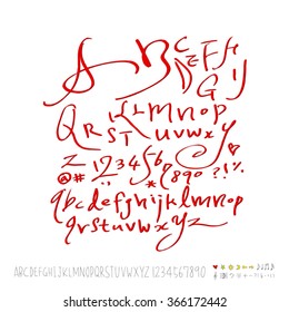 Hand drawn alphabet & number - vector
