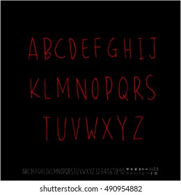 Hand drawn alphabet & number - vector