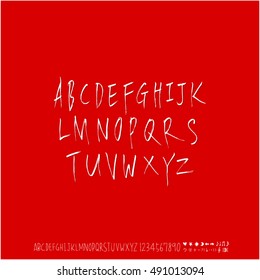 Hand drawn alphabet & number - vector