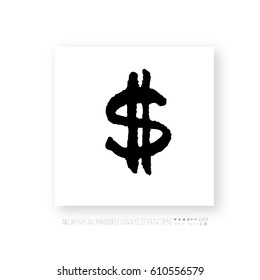 Hand drawn alphabet & number - vector