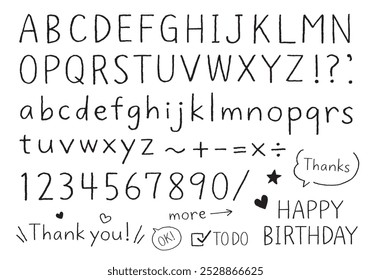 hand drawn alphabet and numbers