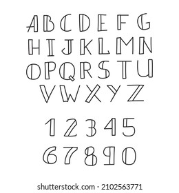 Handgezeichnetes Alphabet und Zahlen im Doodle-Stil einzeln.