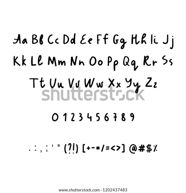 手書きのアルファベットの数字と句読点 田舎風のフォント ベクター画像abc ラテン文字 のベクター画像素材 ロイヤリティフリー