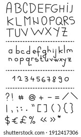 Hand drawn alphabet and numbers vector illustration