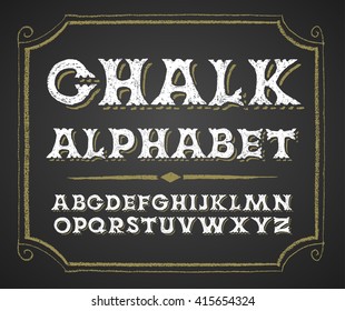 Hand drawn alphabet on chalkboard