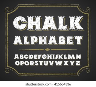 Hand drawn alphabet on chalkboard