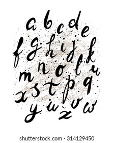 Hand Drawn Alphabet On White Background. Scratches. Ink Splatter. Vector Illustration.