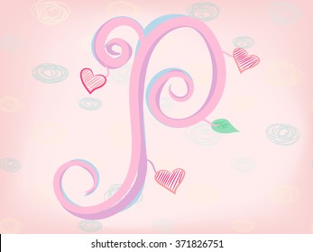hand drawn alphabet "P" on pink background