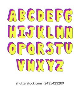 Hand drawn alphabet with rainbow patterns for design.