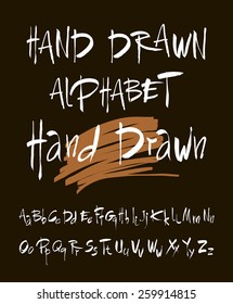 Hand drawn alphabet in retro style. ABC for your design. Letters of the alphabet written with a brush. Easy to use and edit letters. Black background.
