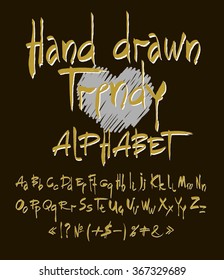 Hand drawn alphabet in retro style. ABC for your design. Letters of the alphabet written with a brush. Easy to use and edit letters. Black background.