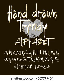 Hand drawn alphabet in retro style. ABC for your design. Letters of the alphabet written with a brush. Easy to use and edit letters. Black background.