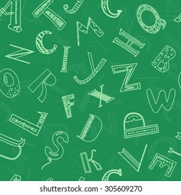 Hand drawn alphabet seamless pattern. Letters on chalkboard.
