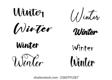 hand drawn alphabet. set of design elements. Winter text. Isolated Winter  text on the white background. Vector eps 10.